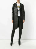 Women's Original Black Full - Grain Leather Double - Breasted Coat – Handcrafted Premium Long Coat - Kamercio