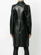 Women's Original Black Full - Grain Leather Double - Breasted Coat – Handcrafted Premium Long Coat - Kamercio