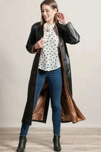 Women's Original Black Full - Grain Leather Duster Coat – Handcrafted Premium Long Trench Coat - Kamercio