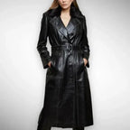 Women's Original Black Full - Grain Leather Moto Coat – Handcrafted Premium Long Biker Coat - Kamercio