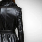 Women's Original Black Full - Grain Leather Moto Coat – Handcrafted Premium Long Biker Coat - Kamercio