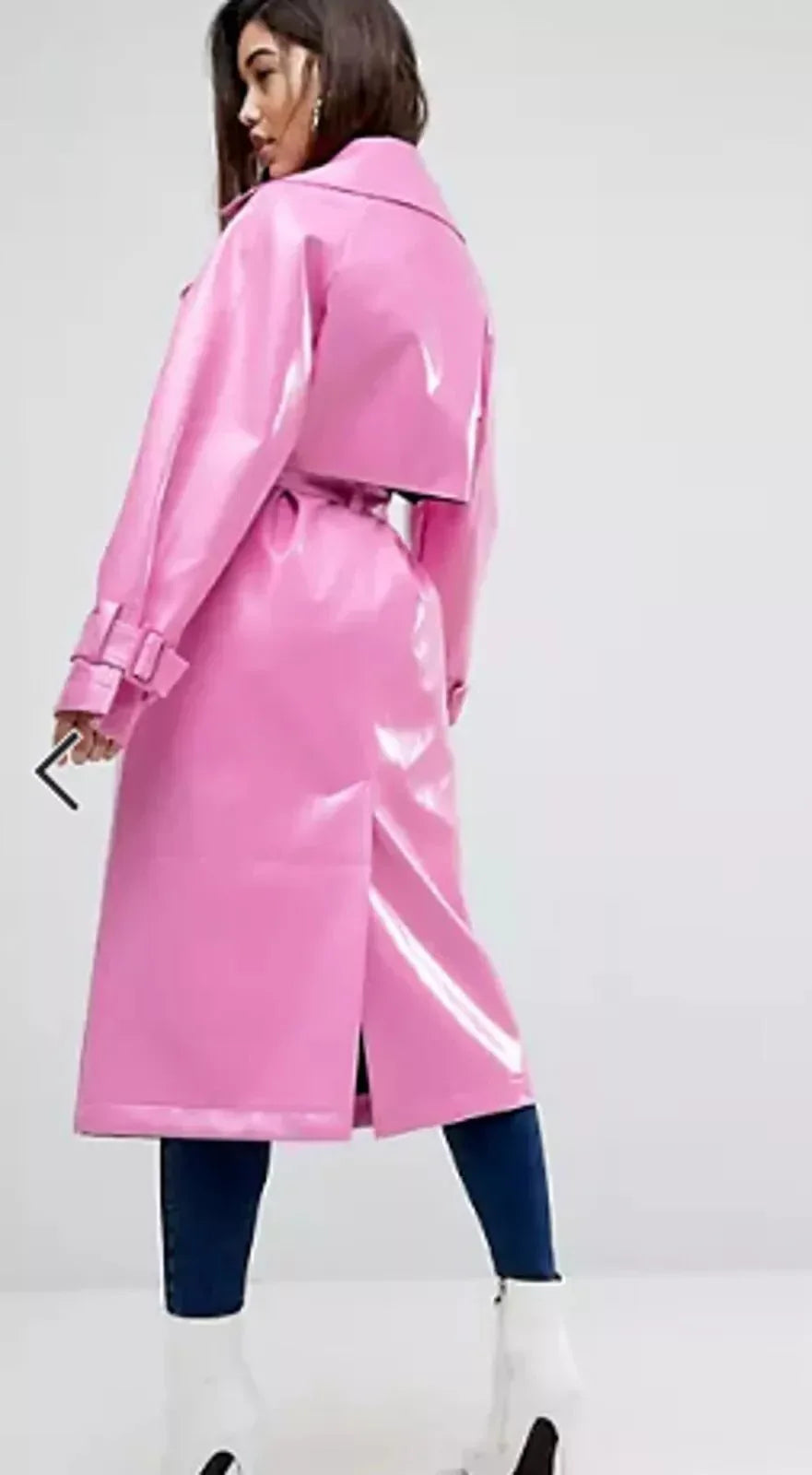 Women's Original Pink Full - Grain Leather Trench Coat – Handcrafted Double - Breasted Premium Long Coat - Kamercio