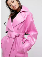 Women's Original Pink Full - Grain Leather Trench Coat – Handcrafted Double - Breasted Premium Long Coat - Kamercio
