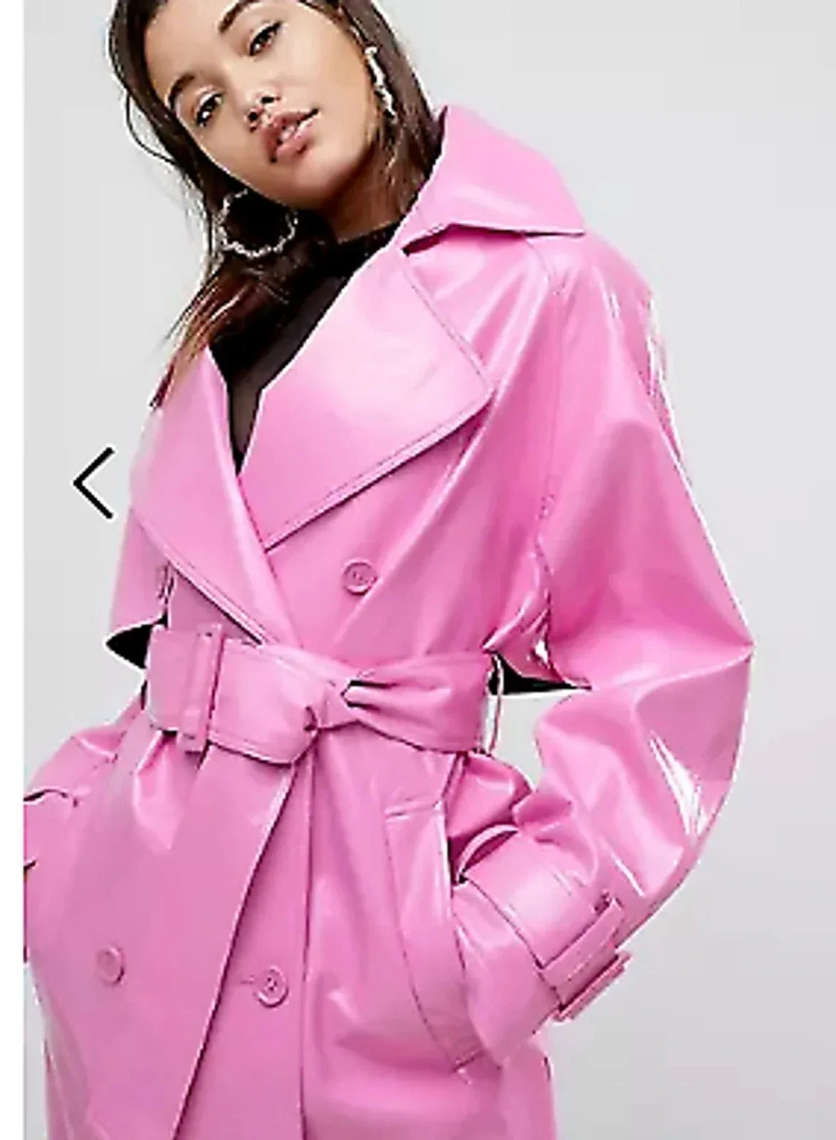 Women's Original Pink Full - Grain Leather Trench Coat – Handcrafted Double - Breasted Premium Long Coat - Kamercio