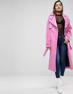 Women's Original Pink Full - Grain Leather Trench Coat – Handcrafted Double - Breasted Premium Long Coat - Kamercio