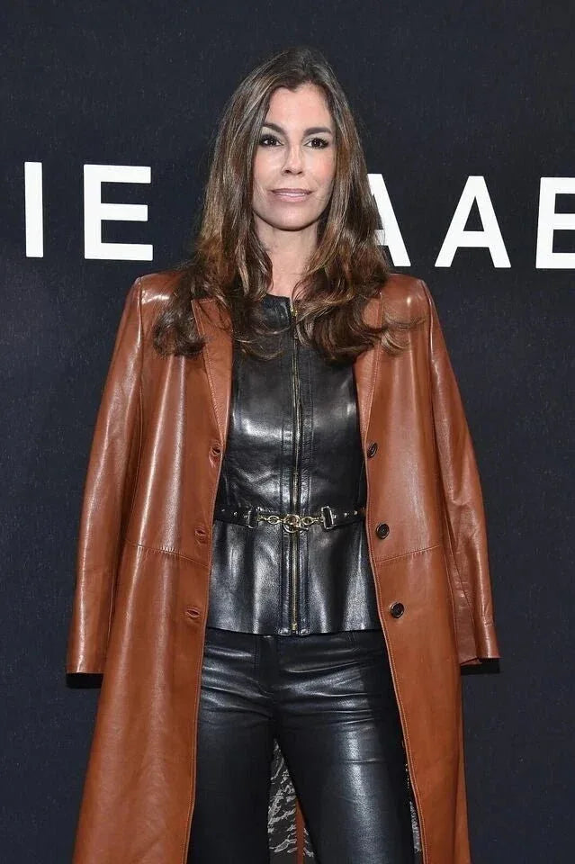 Women's Original Tan Cognac Full - Grain Leather Coat – Handcrafted Premium Long Trench Coat - Kamercio