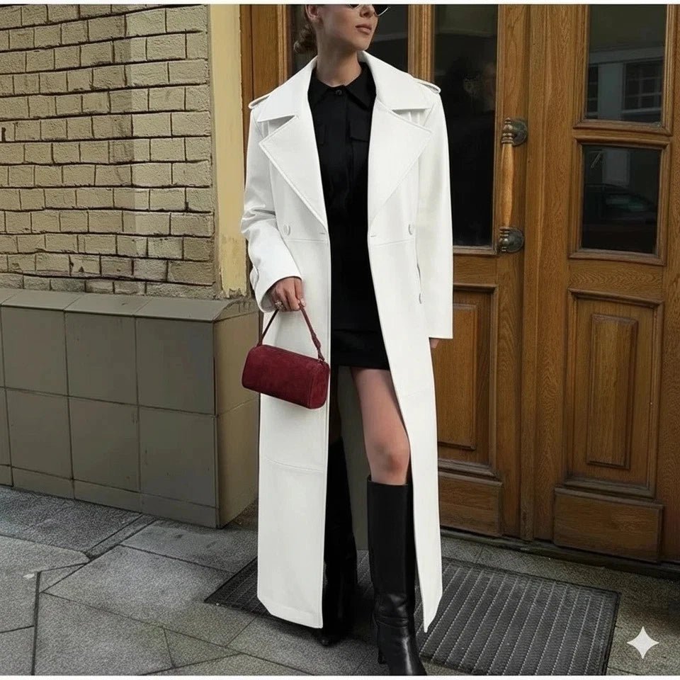 Women's Original White Full - Grain Leather Duster Coat – Handcrafted Long Statement Coat - Kamercio