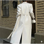 Women's Original White Full - Grain Leather Duster Coat – Handcrafted Long Statement Coat - Kamercio
