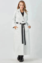 Women's Original White Full - Grain Leather Trench Coat – Handcrafted Double - Breasted Premium Coat with Floral Lining - Kamercio
