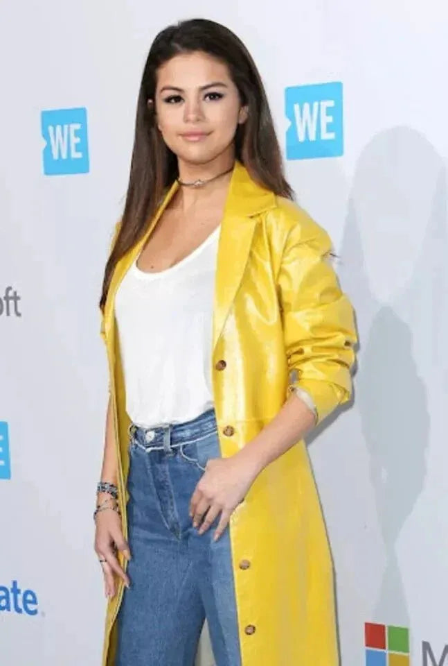 Women's Original Yellow Full - Grain Leather Duster Coat – Handcrafted Long Statement Coat - Kamercio
