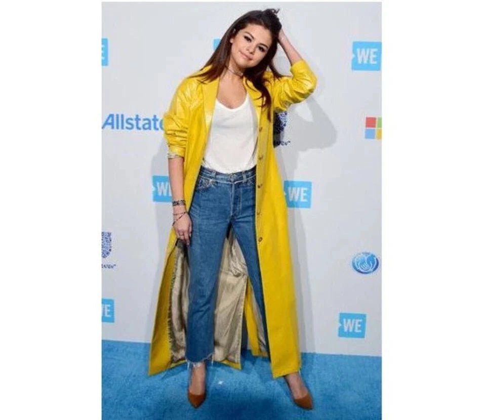 Women's Original Yellow Full - Grain Leather Duster Coat – Handcrafted Long Statement Coat - Kamercio